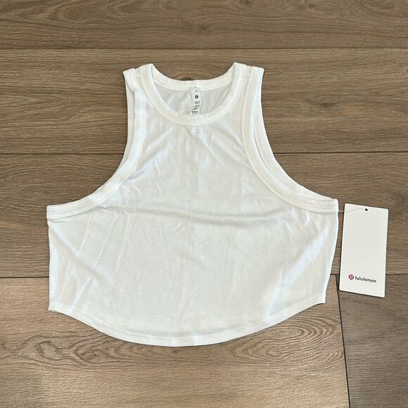 LULULEMON White Ribbed Hold Tight Cropped Soft Lightweight Tank Top Size 12 - Picture 2 of 11